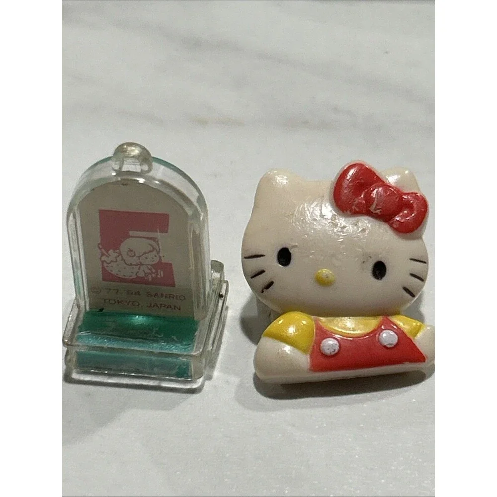 Sanrio Rubber Stamp Vintage 1994 Alphabet Letter E Strawberry + Hello Kitty Clip